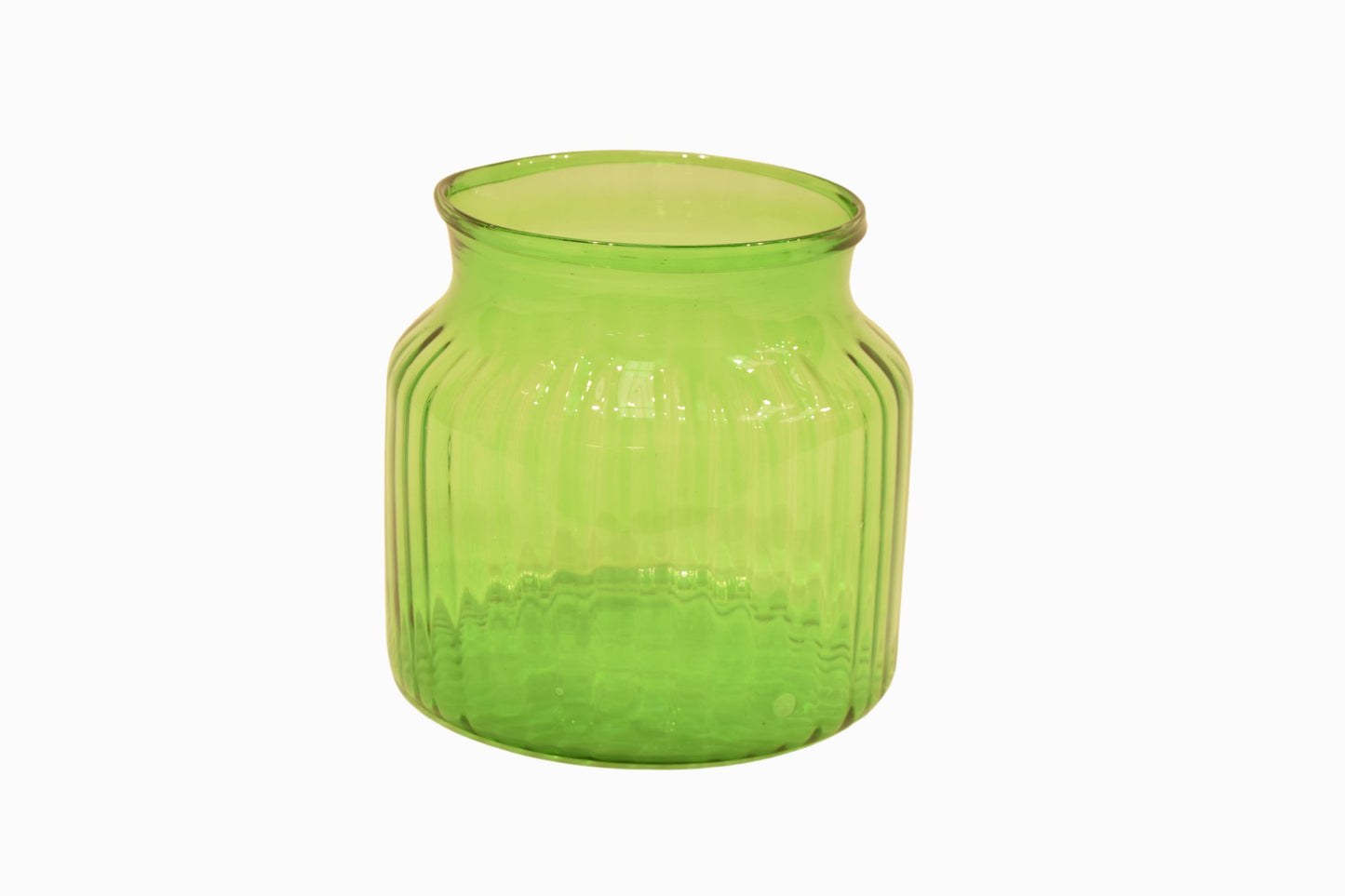 Ribbed green glass vase