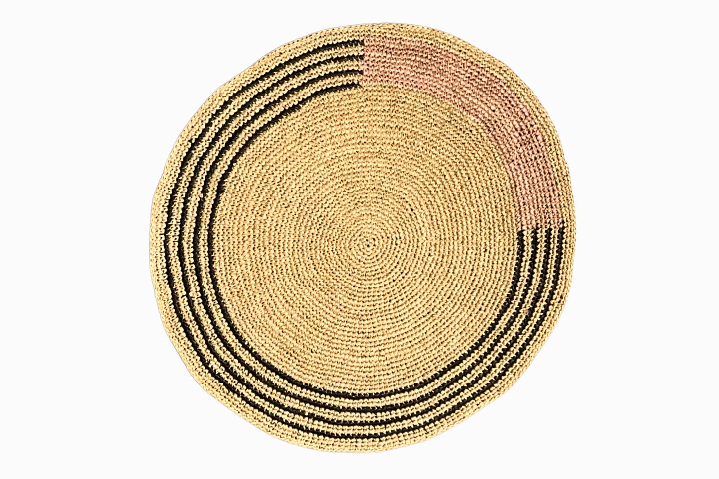 Circular Straw Table Mats Black Pink (Set of 2)