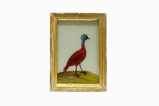 A reverse glass painting of a bird with headdress (small)