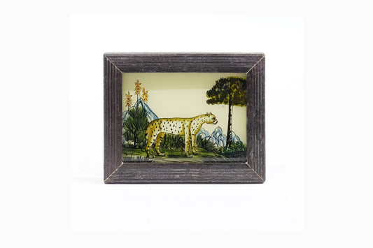 Reverse glass painting of a leopard (very small)