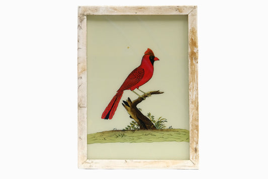 A reverse glass painting of a Northern Cardinal (Large)