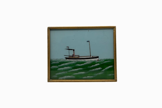 An Indian glass painting of a steamboat in a fine frame (medium)