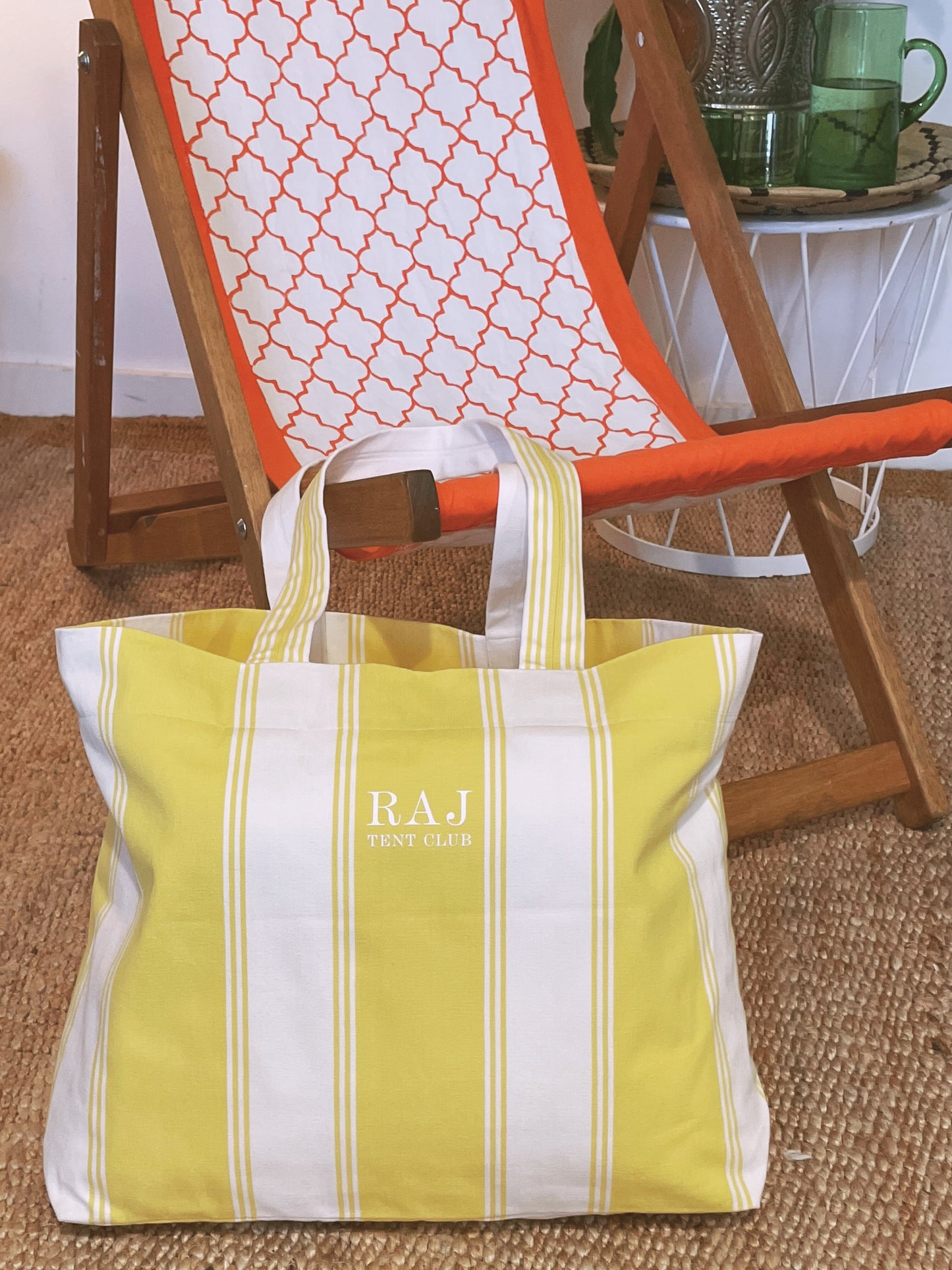 Striped Up-cycled Tote Bag - Yellow