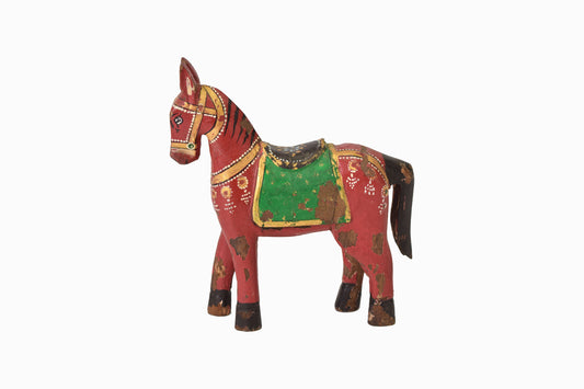 Decorative Red Painted Wooden Horse - Medium