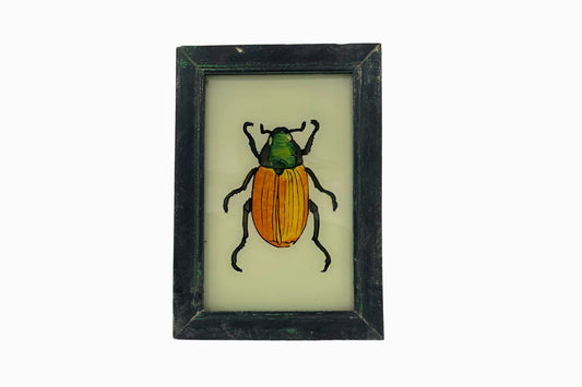 A reverse glass painting of a yellow beetle (small)