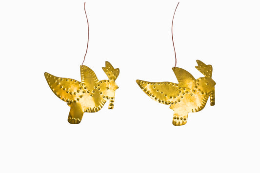 A pair of golden dove decorations