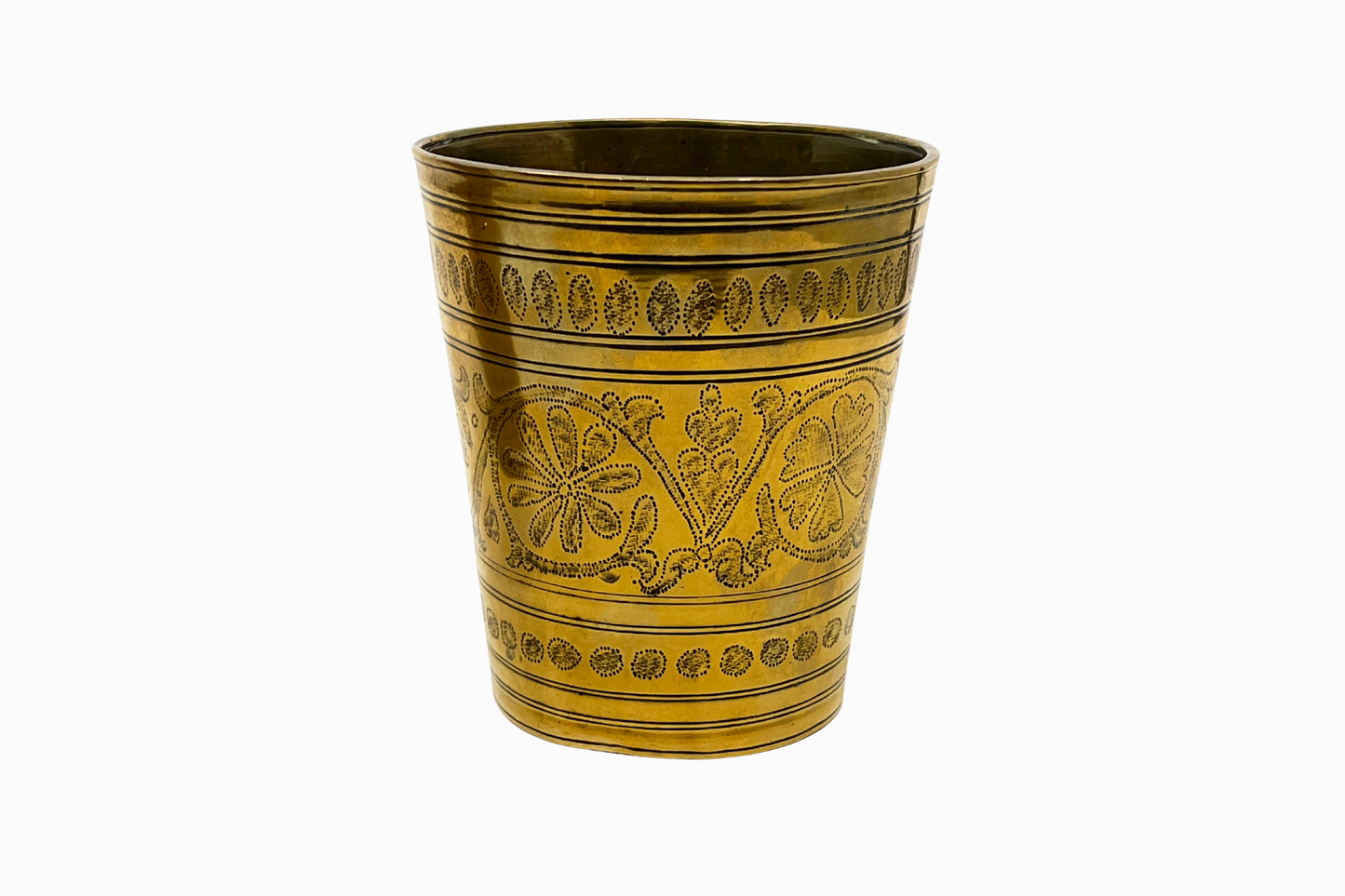 A pair of small brass vases