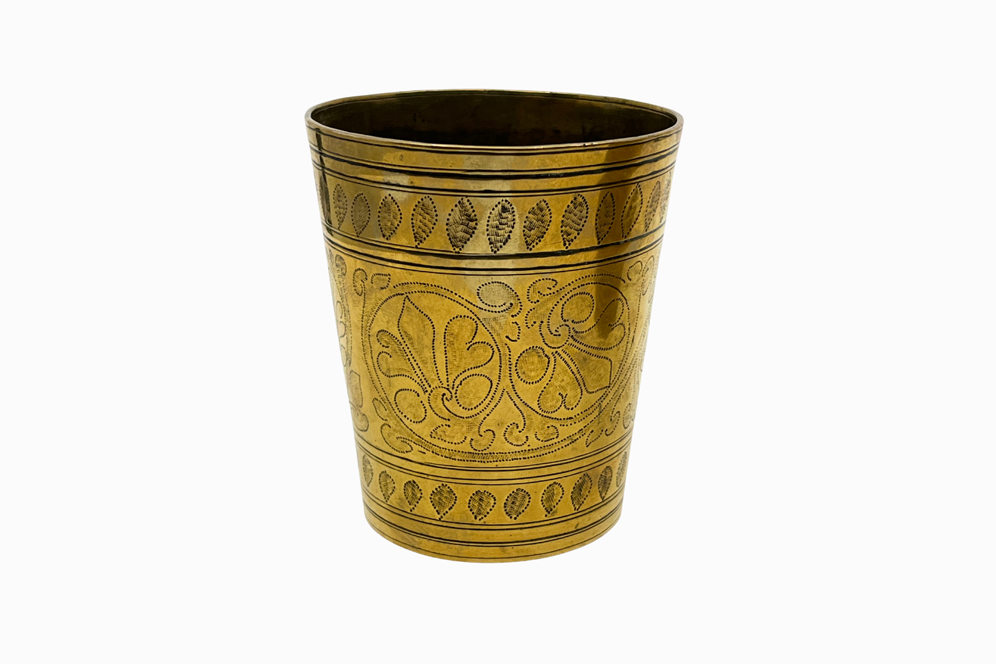 A pair of small brass vases