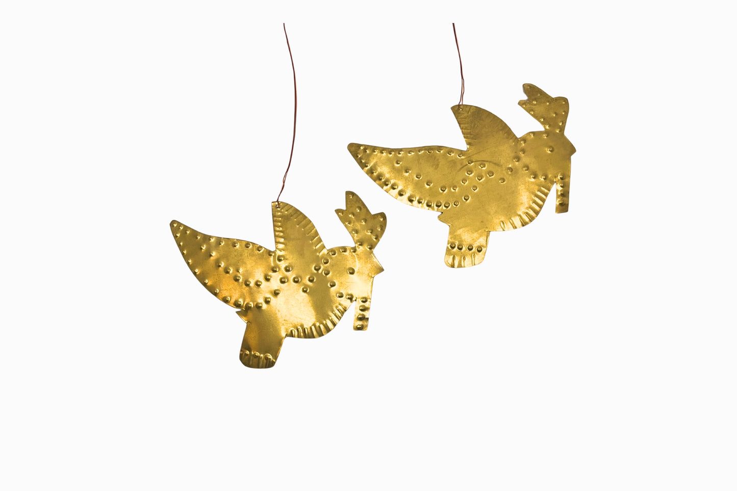 A pair of golden dove decorations