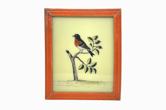 An Indian glass painting of orange and black bird (Medium)