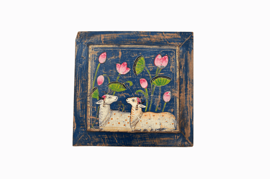 Holy cows on a blue panel (Square)