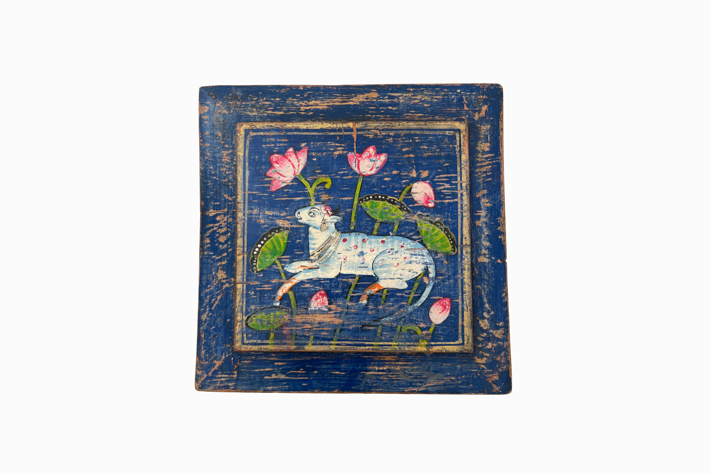 Holy cow on a blue panel