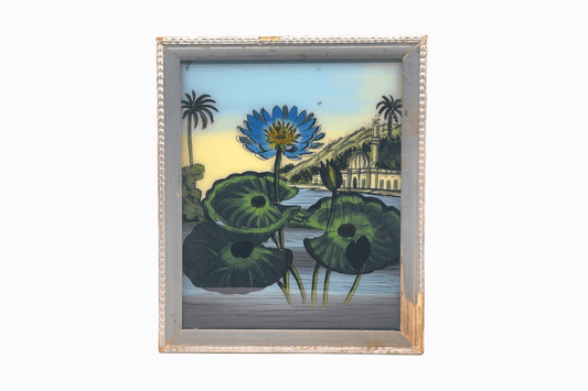 An Indian glass painting of blue flower (Medium)