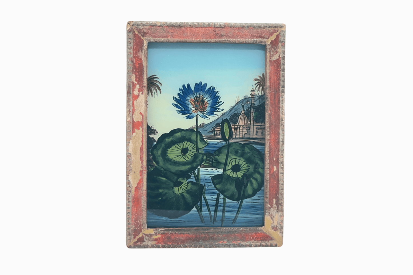 Indian glass painting of blue flower (small)