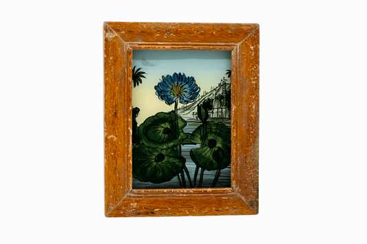 Indian glass painting of a blue flower (very small)