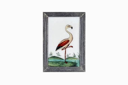 Peinture sur verre indienne d'un oiseau de rivière (petit)