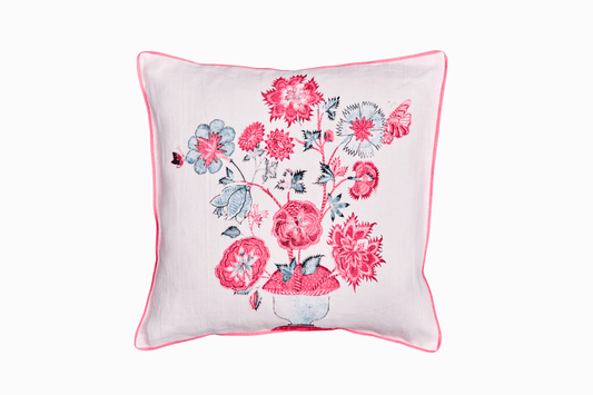 V&A Collaboration Coromandel Linen Cushion - Flowers in Vase