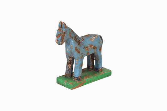 Small Decorative Blue Painted Wooden Horse - Ref 2