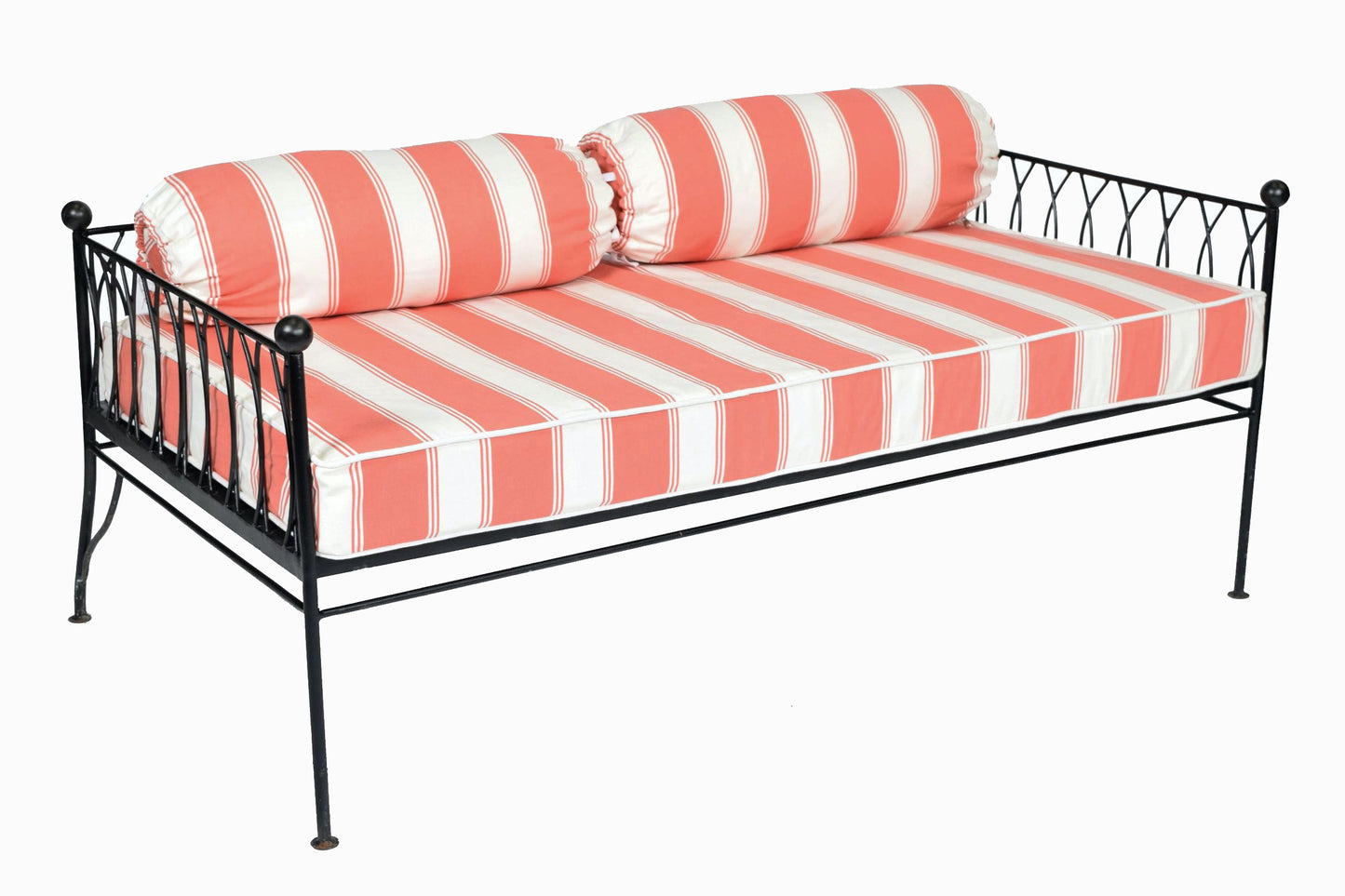 PALM SPRINGS GUNMETAL DAYBED, coral and cream stripe fabric