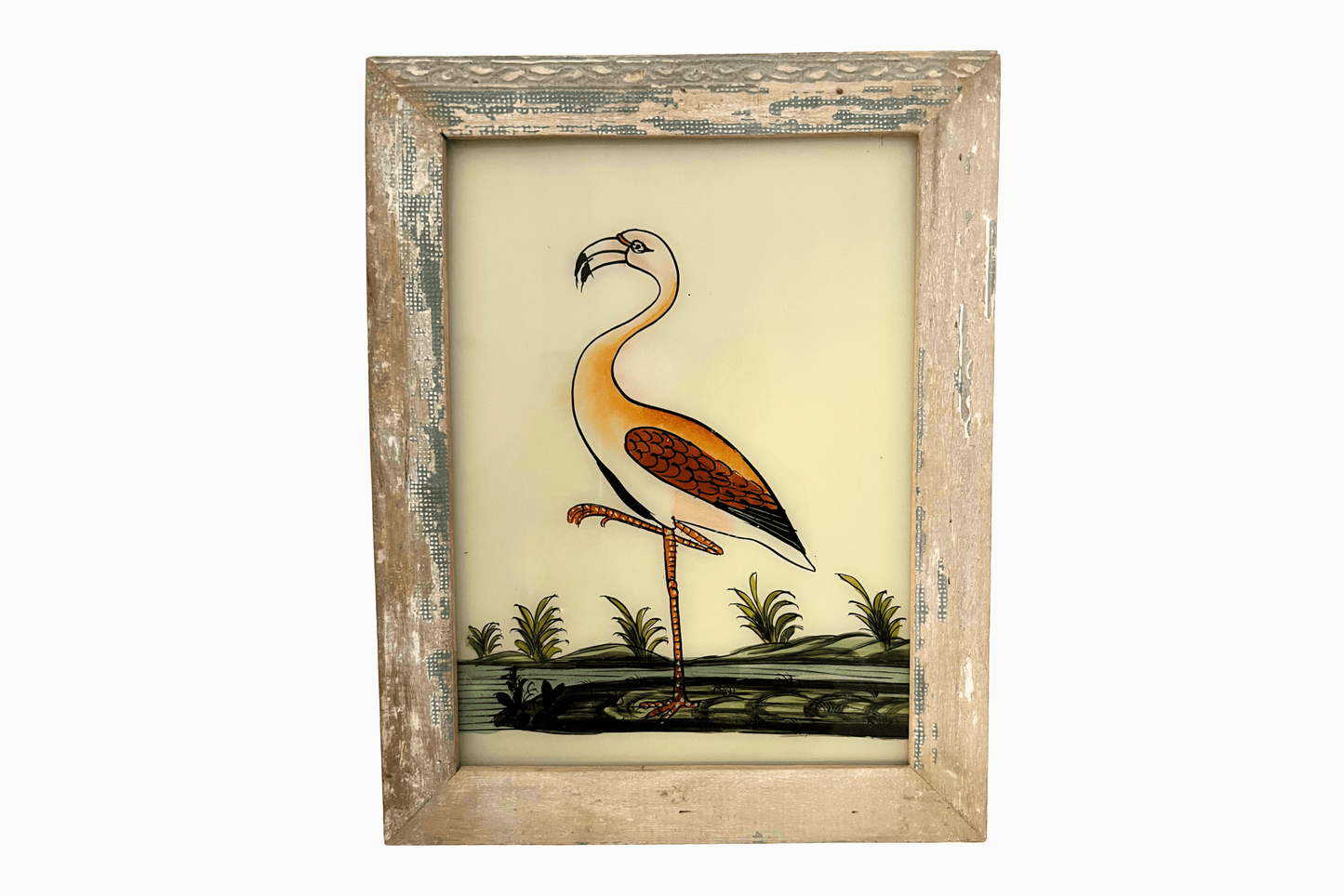 Indian Glass Painting of a Flamingo (Medium)
