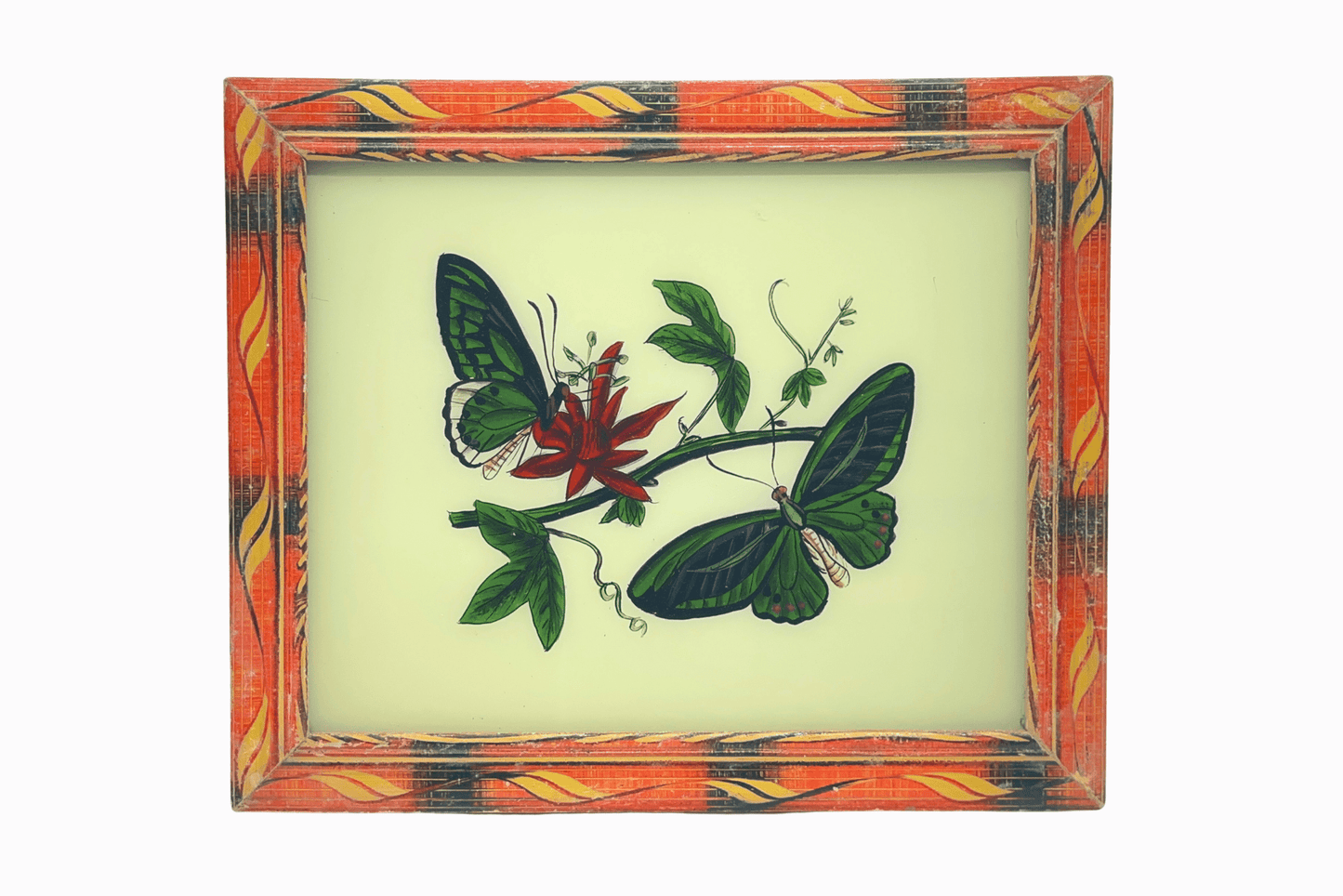 An Indian glass painting of a green butterflies (Medium)