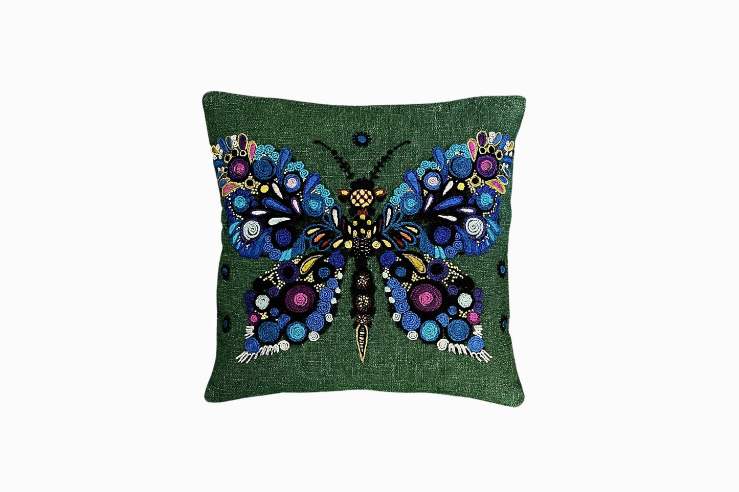 Embroidered linen cushion
