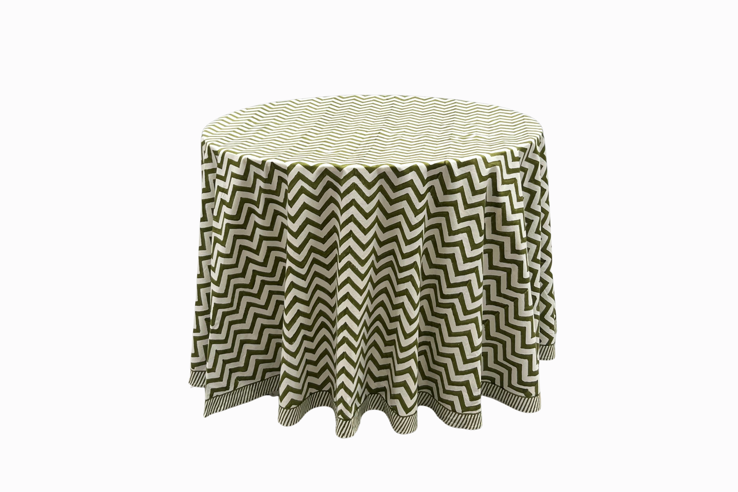 Green Zig Zag Cotton Tablecloth - Round (Large)