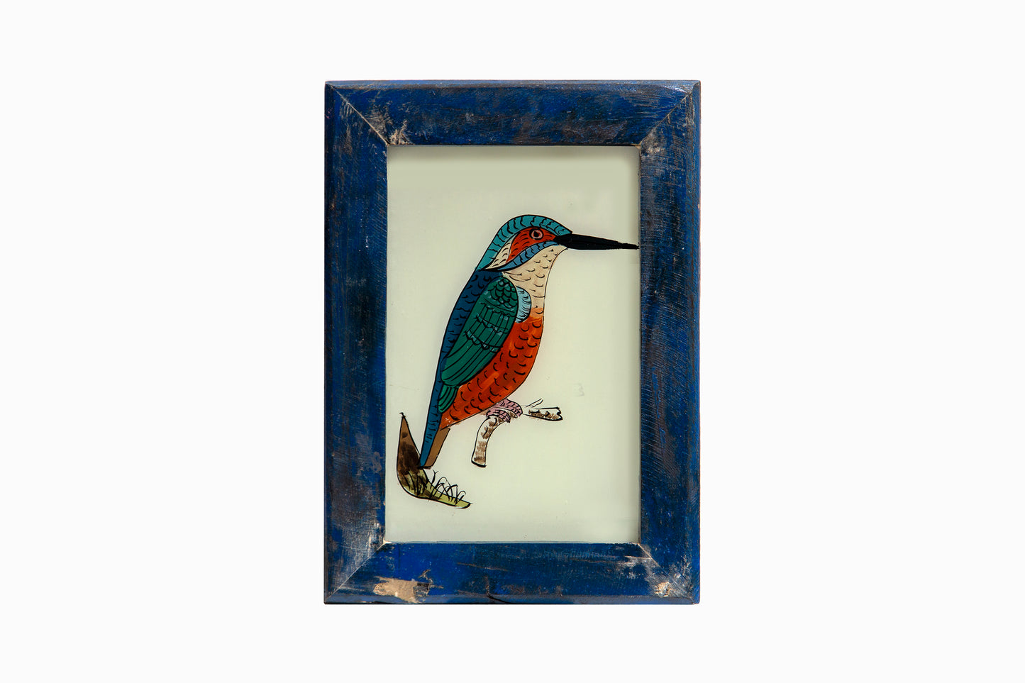 A reverse glass painting of a kingfisher. (Small)