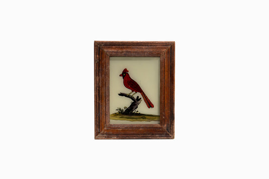 Reverse glass painting of a cardinal. (very small)