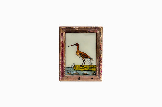 Reverse glass painting of a wading bird. (Very small)