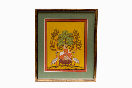 Miniature painting of Man on Pouffe with Herons