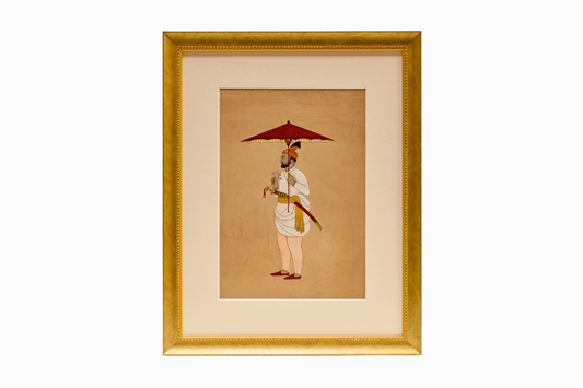 Miniature painting of Man with a red umbrella and sword