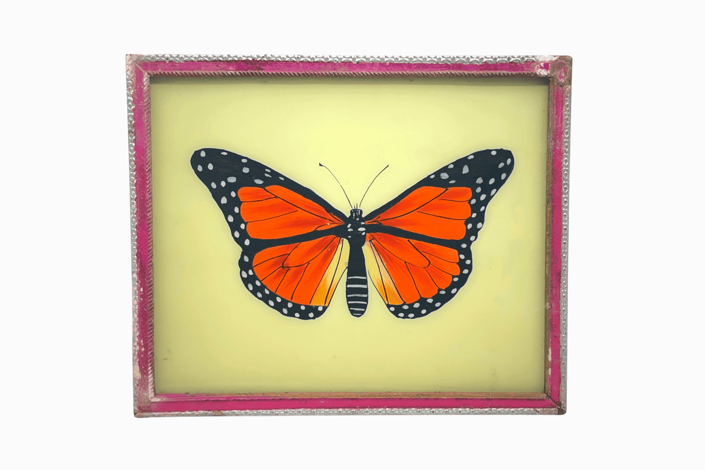 An Indian glass painting of an orange butterfly (Medium)