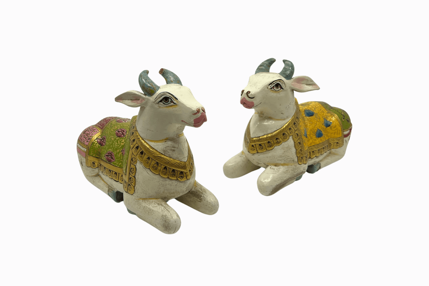 Painted wooden figure of a holy cow - Yellow