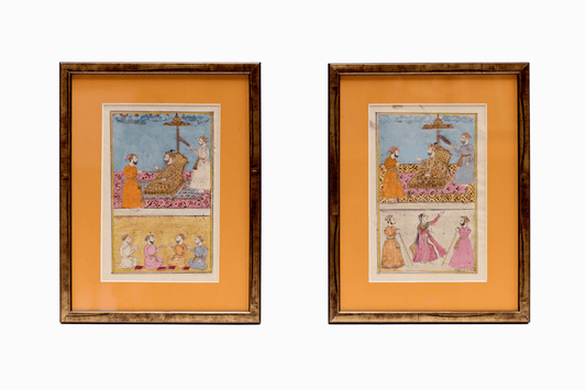 Pair of Pastel-coloured Miniature paintings with gold detail