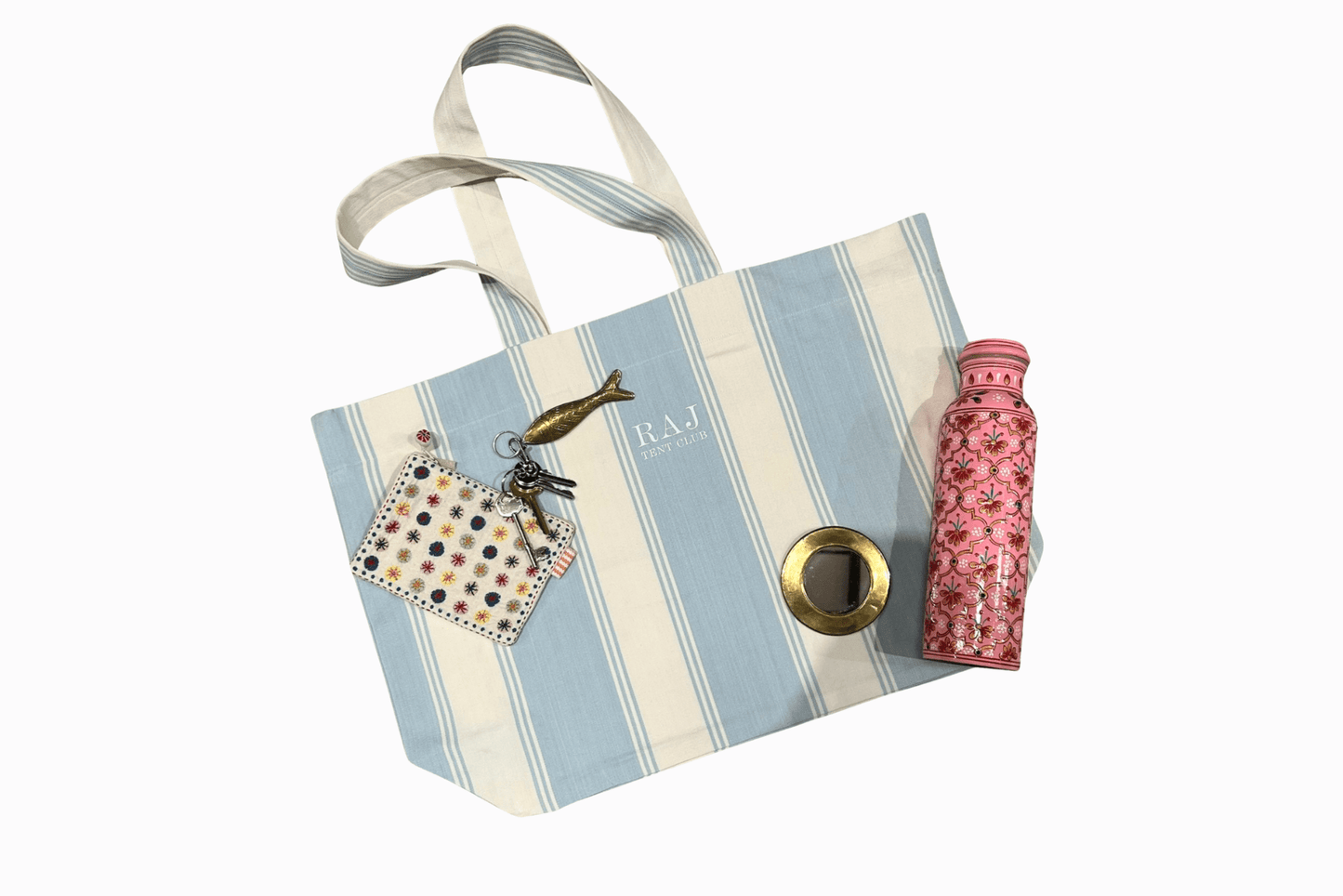 Sac vintage en tissu français, petits carreaux bleus