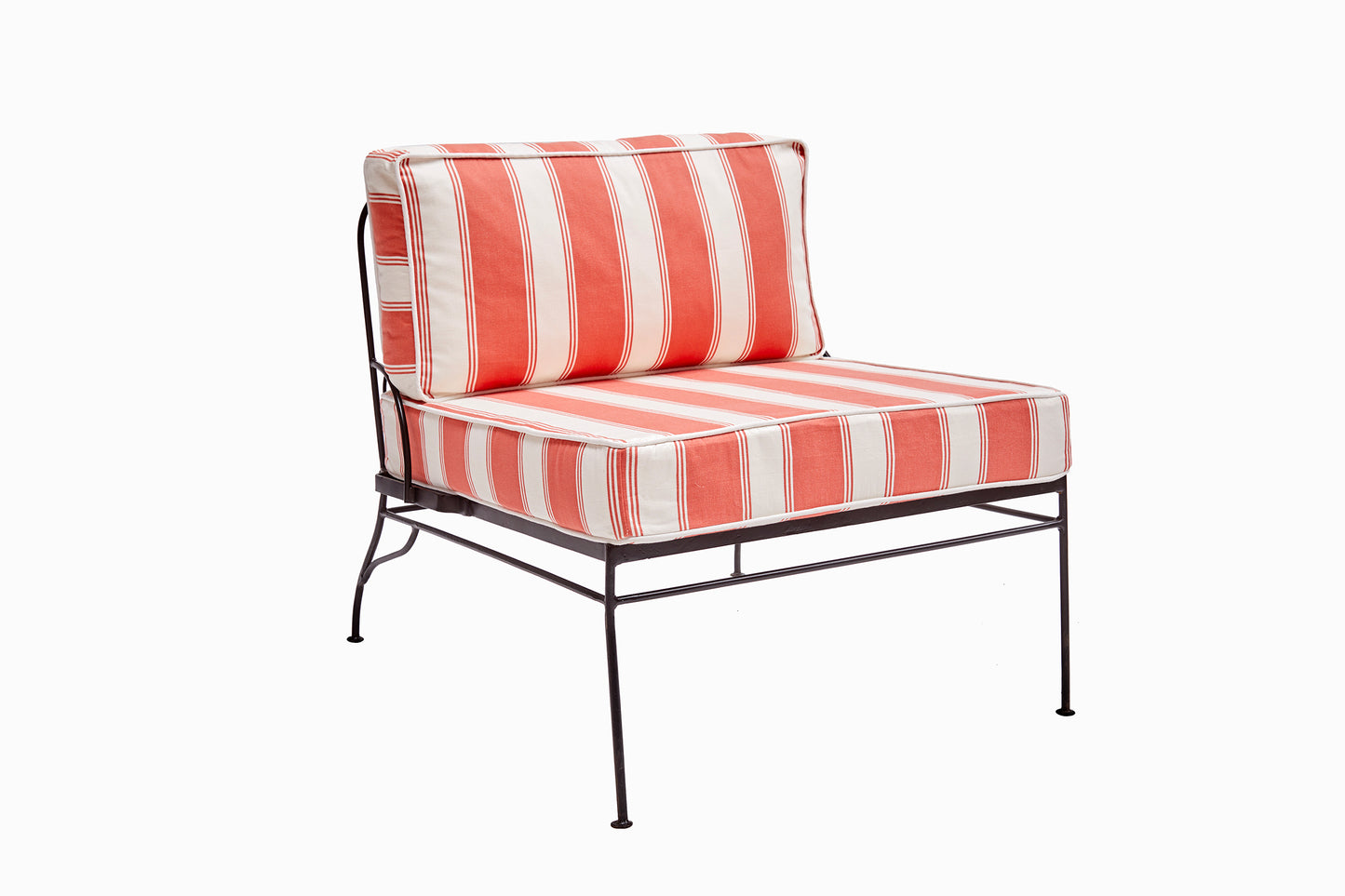 PALM SPRINGS GUNMETAL CHAIR, CORAL AND CREAM CUSHIONS