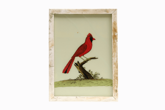 A reverse glass painting of a Northern Cardinal (Large)