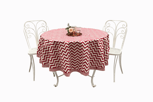 Red Zig Zag Cotton Tablecloth - Round