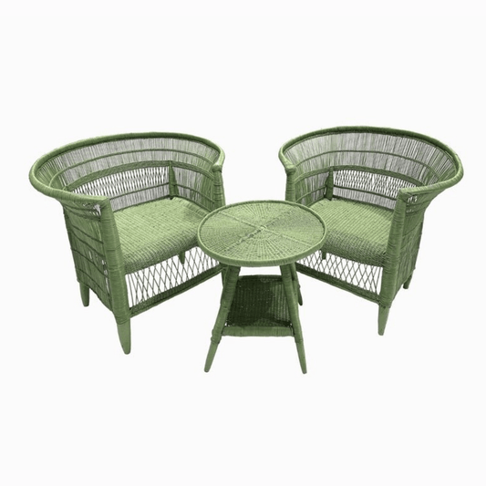 Malawi Rattan Chair set with side table - Light Green