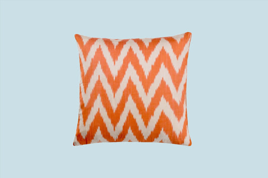 Silk Ikat orange square cushion Ref 7