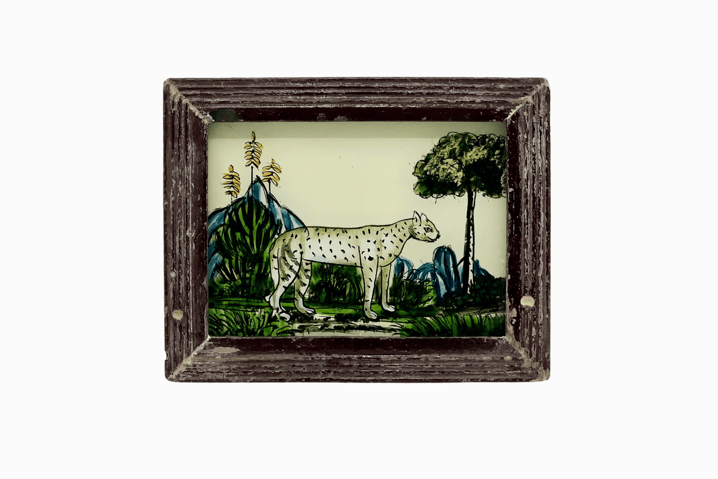 Indian glass painting of a leopard (very small)