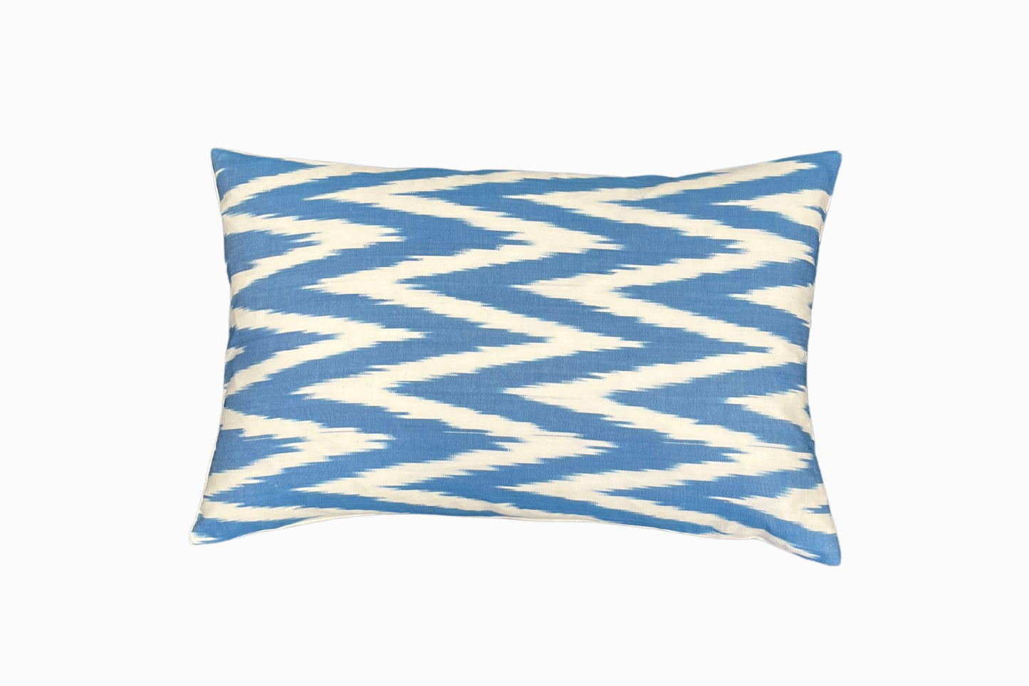 Rectangular silk and cotton Ikat cushion -  blue