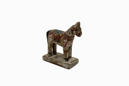 White painted small wooden horse with red saddle 1