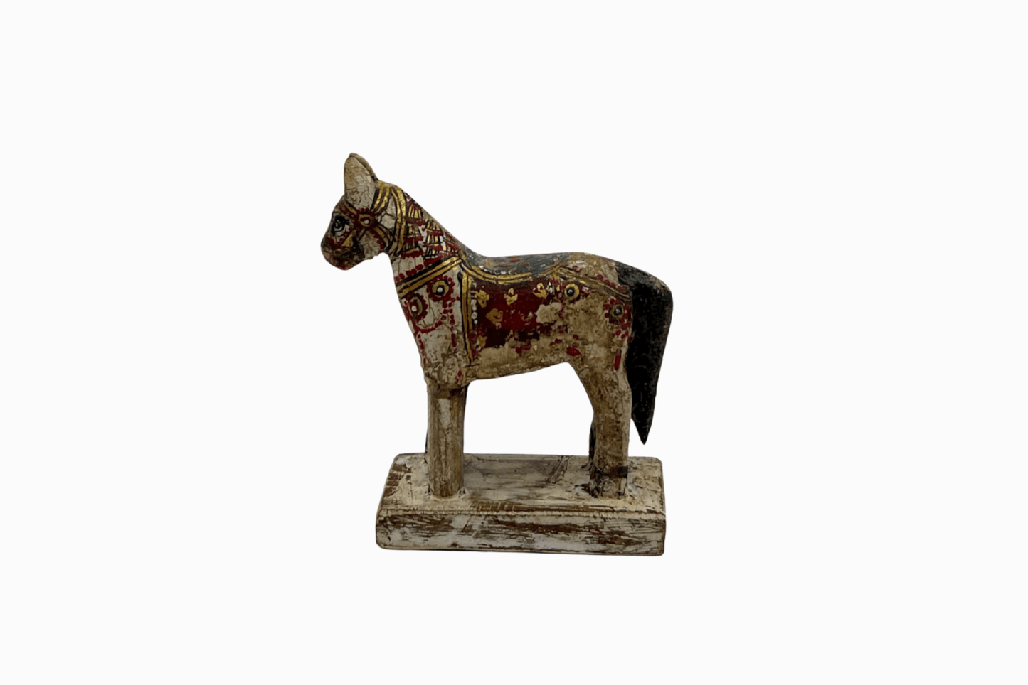 White painted small wooden horse with red saddle 1