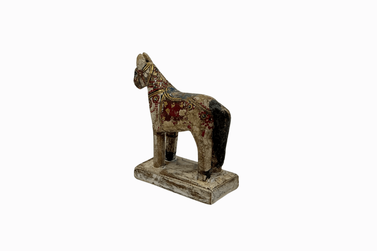 White painted small wooden horse with red saddle 1