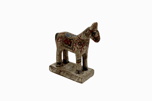 White painted small wooden horse with red saddle 2