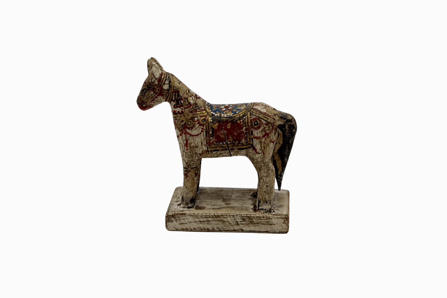 White painted small wooden horse with red saddle 2