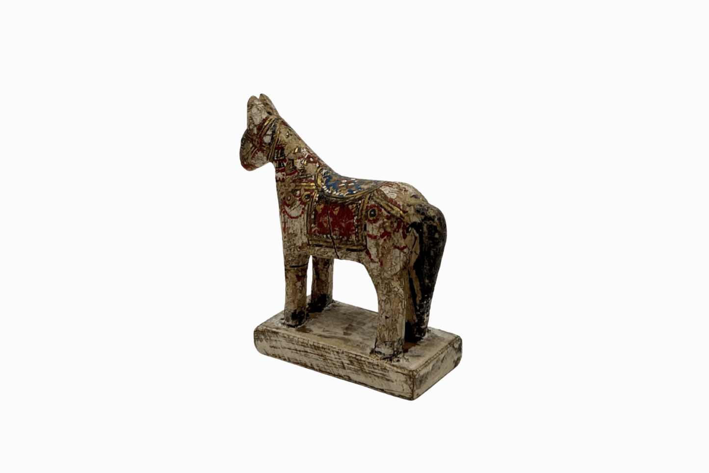 White painted small wooden horse with red saddle 2