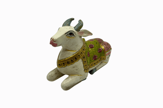 Painted wooden figure of a holy cow - Green